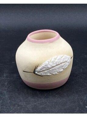 Native American Indian Mini Pottery Rose Feather Southwest Dessert Vase